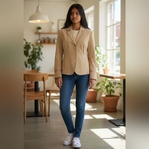 Vintage NEW Terry Lewis Suede Leather Jacket Exclusive Coat Scallop Edge Petite